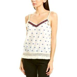 Pinko Womens Wasabi Top Beaded V-Neck Crochet Trim UK 42 Cotton Made in Italy